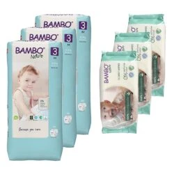 Bambo Nature Nappies - Size 3 (156 Nappies) + Wipes (150 Wipes)