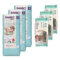 Bambo Nature Nappies - Size 4 (144 Nappies) + Wipes (150 Wipes)
