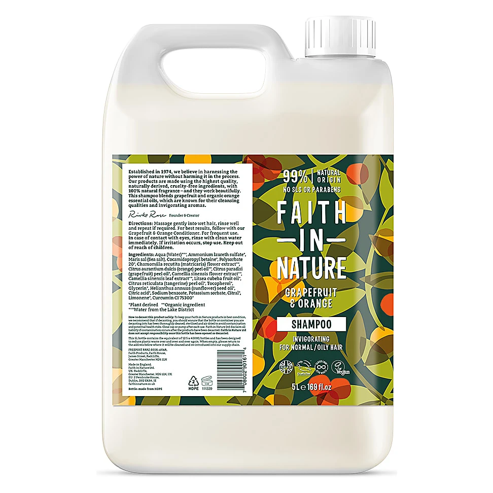 Faith In Nature Grapefruit & Orange Shampoo - 5L 2 Faith In Nature Grapefruit & Orange Shampoo - 5L